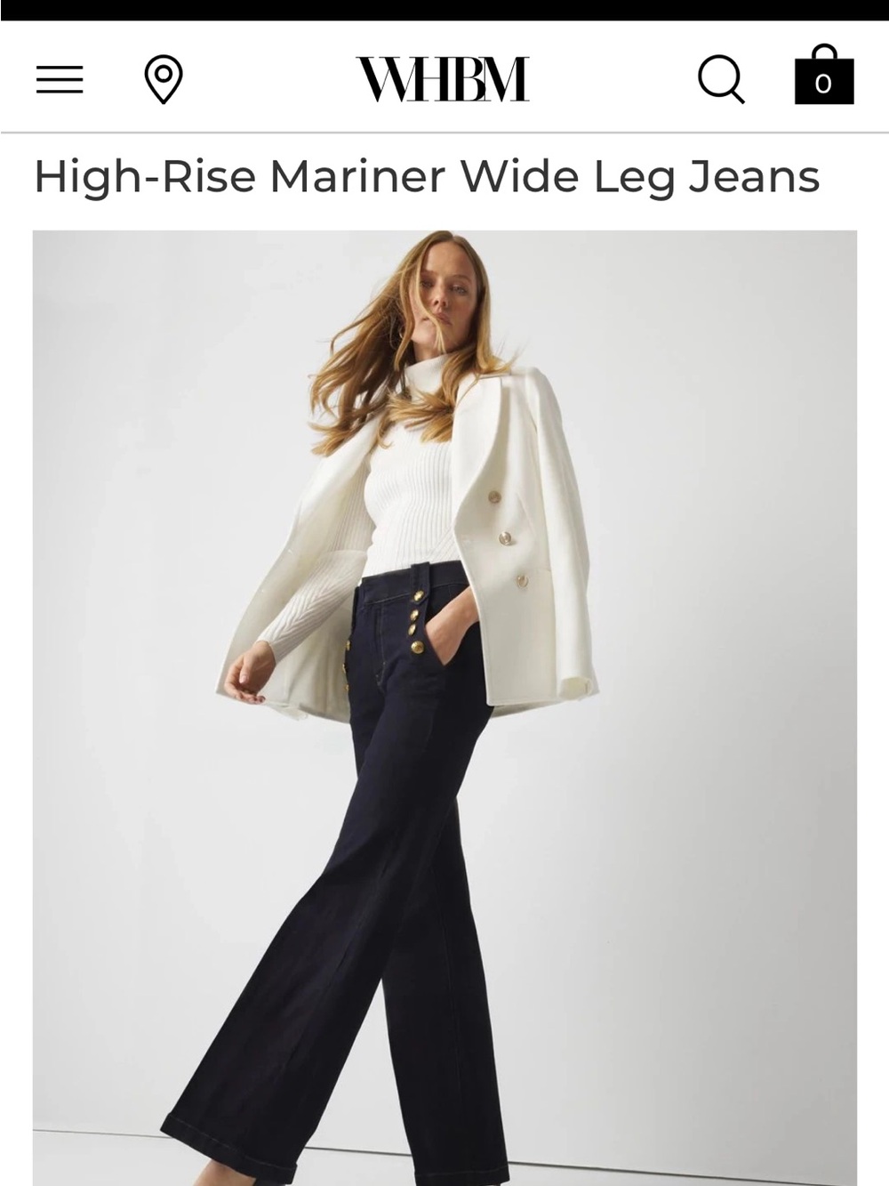 White House Black Market Navy High-Rise Wide Leg Jeans with Gold Buttons